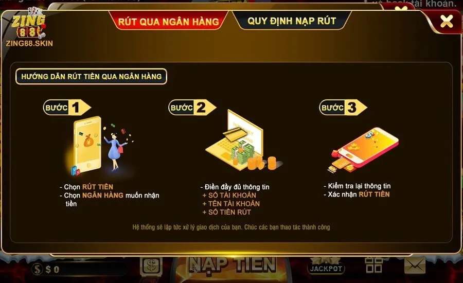 Các bước rút tiền tại cổng game Zing88 cơ bản