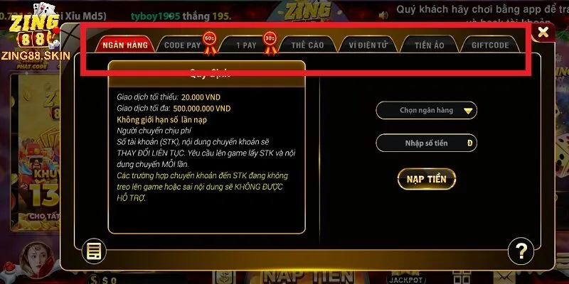 Chọn phương thức nạp tiền phù hợp