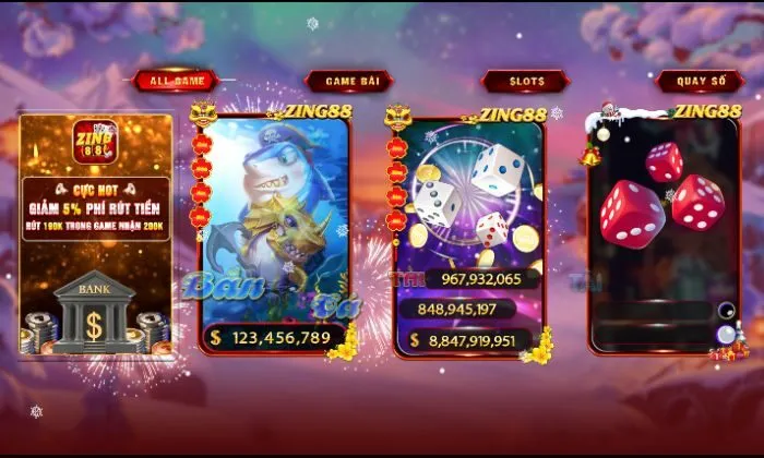 Giao diện cổng game Zing88 rất sống động